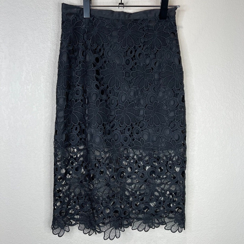 Yumi Kim Midday Dreaming Pencil Skirt Small Black Crochet Lace Midi NWT
